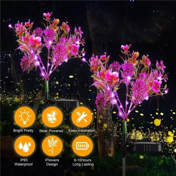Garden Solar Lights Outdoor Waterproof IP65, 2PK Phalaenopsis Solar Flowers - Picture 2 of 7